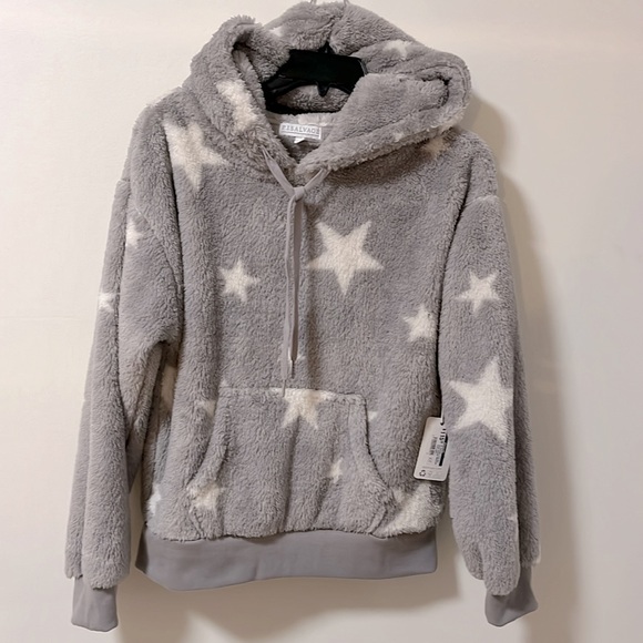 NWT PJ SALVAGE Let's Get Cozy Hoodie Star Print Light Grey - Size XS - Picture 4 of 10